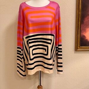 Geometric Long Sleeve Tee- Pink & Orange and Black & Cream